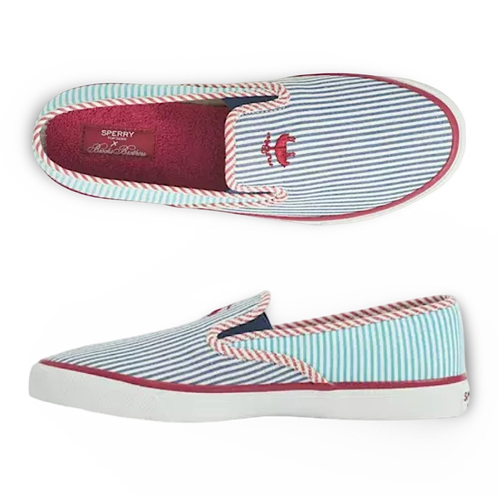 Sperry X Brooks Brothers “Seersucker” Slip On Boat Shoe - Picture 1 of 10